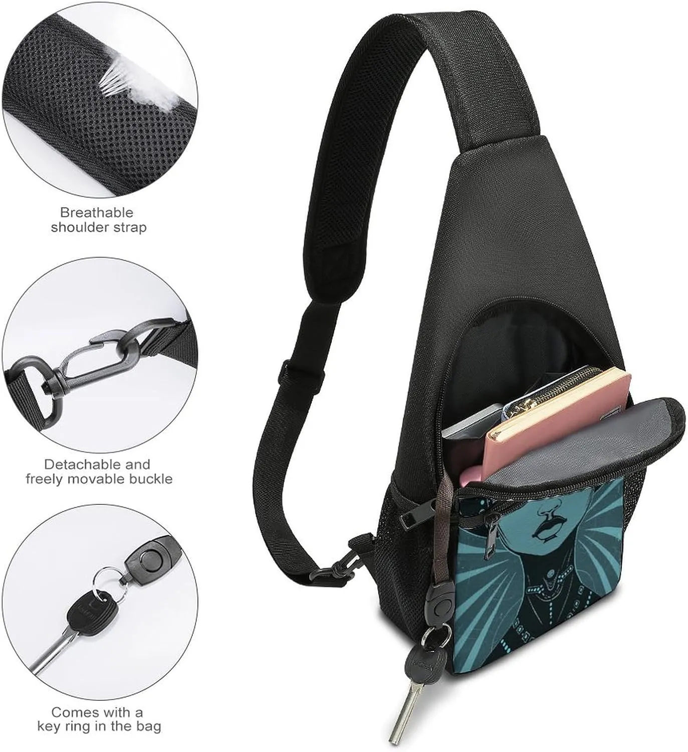 Sling Backpack for Women Men Crossbody Chest Bag Travel Cartoon Drawing of Woman Daypack Shoulder Bag for Hiking