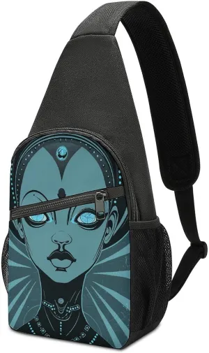 Sling Backpack for Women Men Crossbody Chest Bag Travel Cartoon Drawing of Woman Daypack Shoulder Bag for Hiking