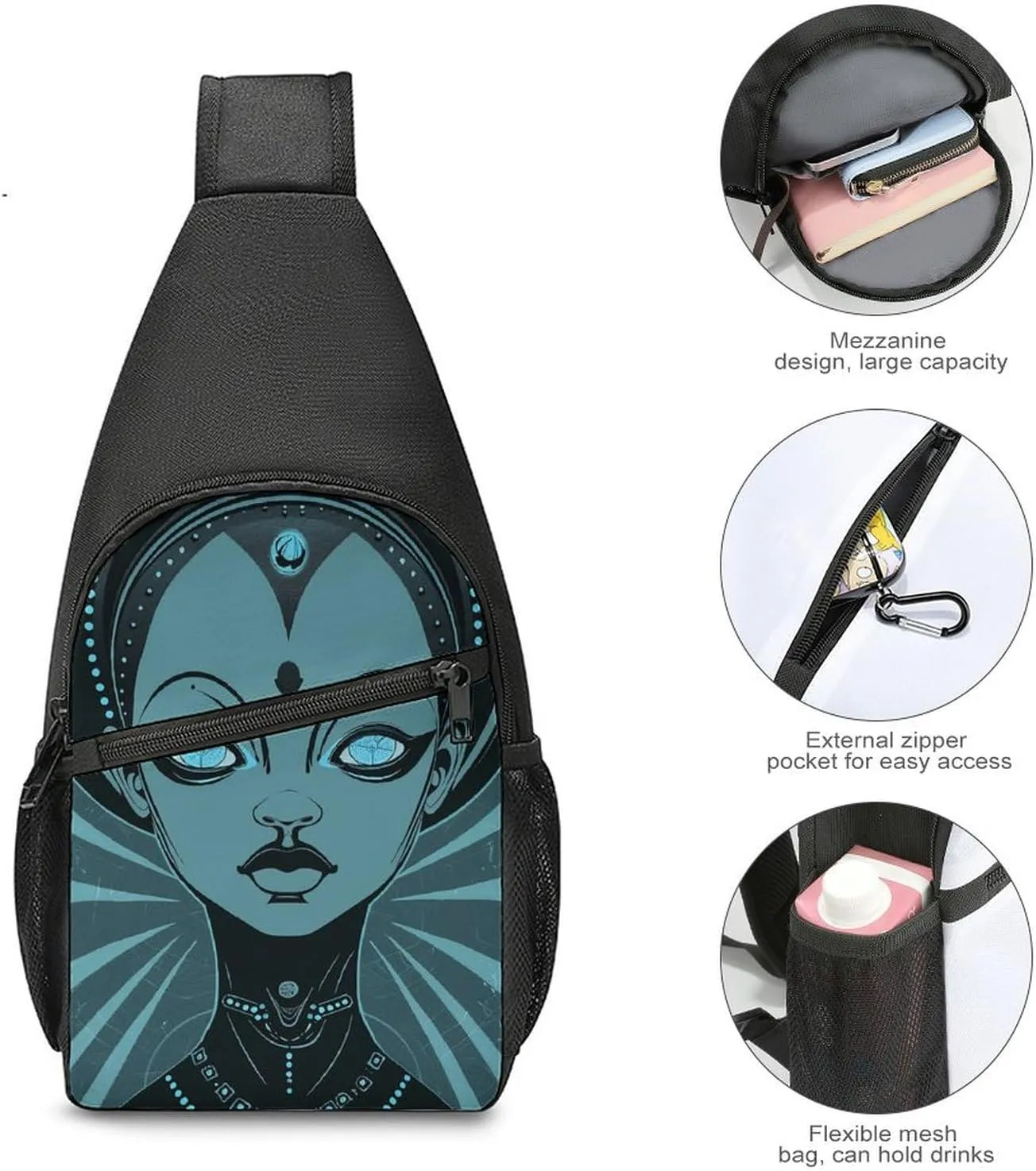 Sling Backpack for Women Men Crossbody Chest Bag Travel Cartoon Drawing of Woman Daypack Shoulder Bag for Hiking
