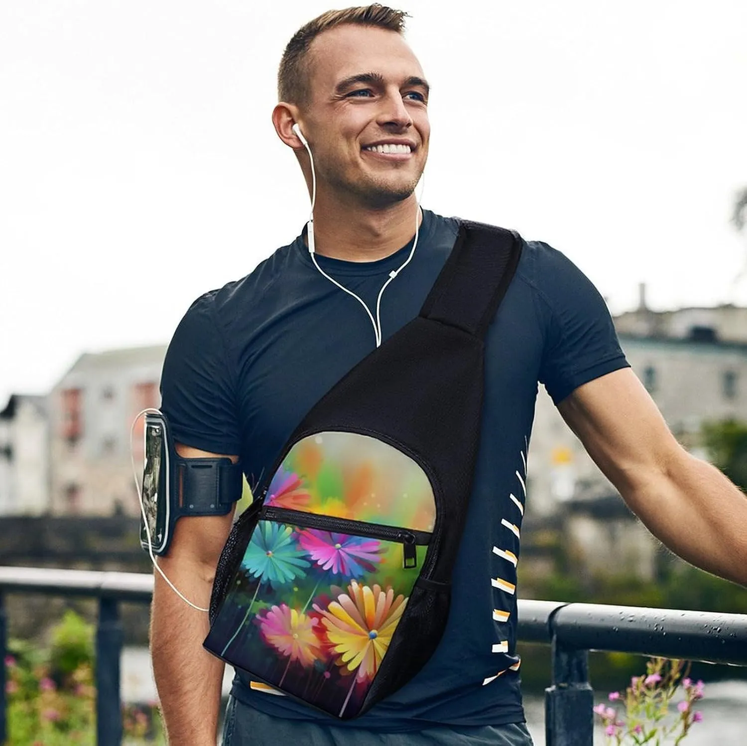 Sling Backpack for Women Men Crossbody Chest Bag Travel Colorful Flowers Daypack Shoulder Bag for Hiking