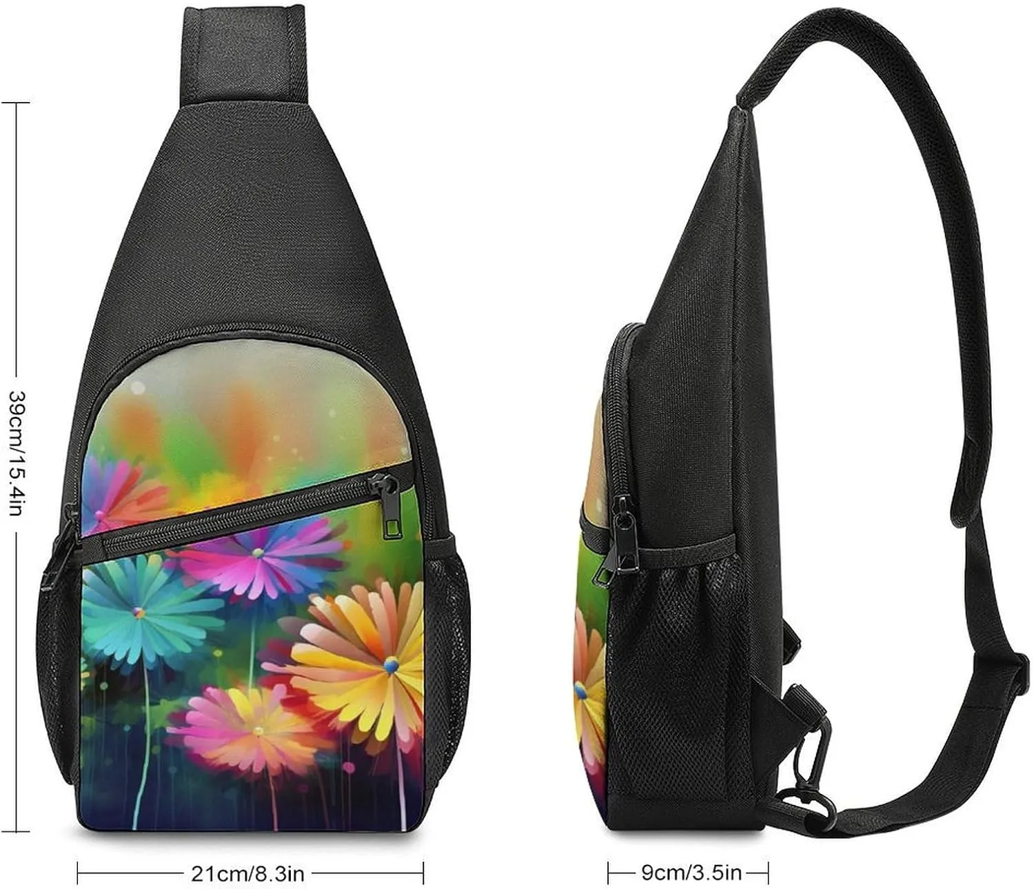 Sling Backpack for Women Men Crossbody Chest Bag Travel Colorful Flowers Daypack Shoulder Bag for Hiking