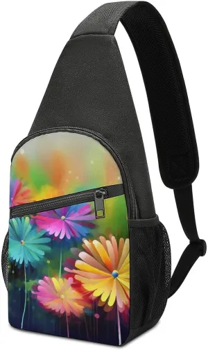 Sling Backpack for Women Men Crossbody Chest Bag Travel Colorful Flowers Daypack Shoulder Bag for Hiking