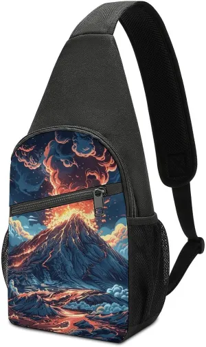 Sling Backpack for Women Men Crossbody Chest Bag Travel Depicts A Volcano Daypack Shoulder Bag for Hiking