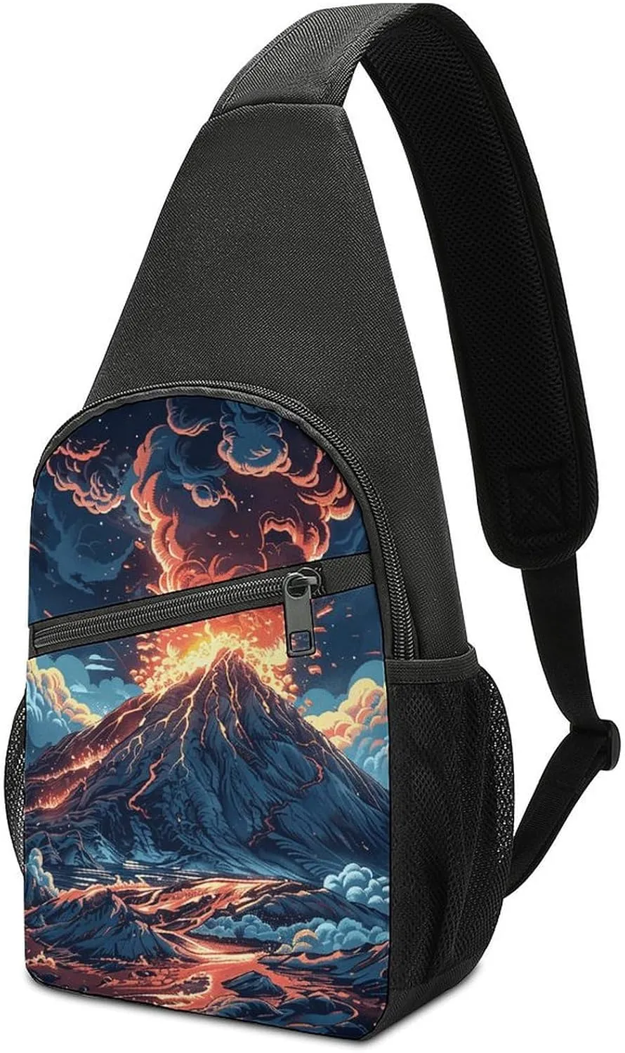 Sling Backpack for Women Men Crossbody Chest Bag Travel Depicts A Volcano Daypack Shoulder Bag for Hiking