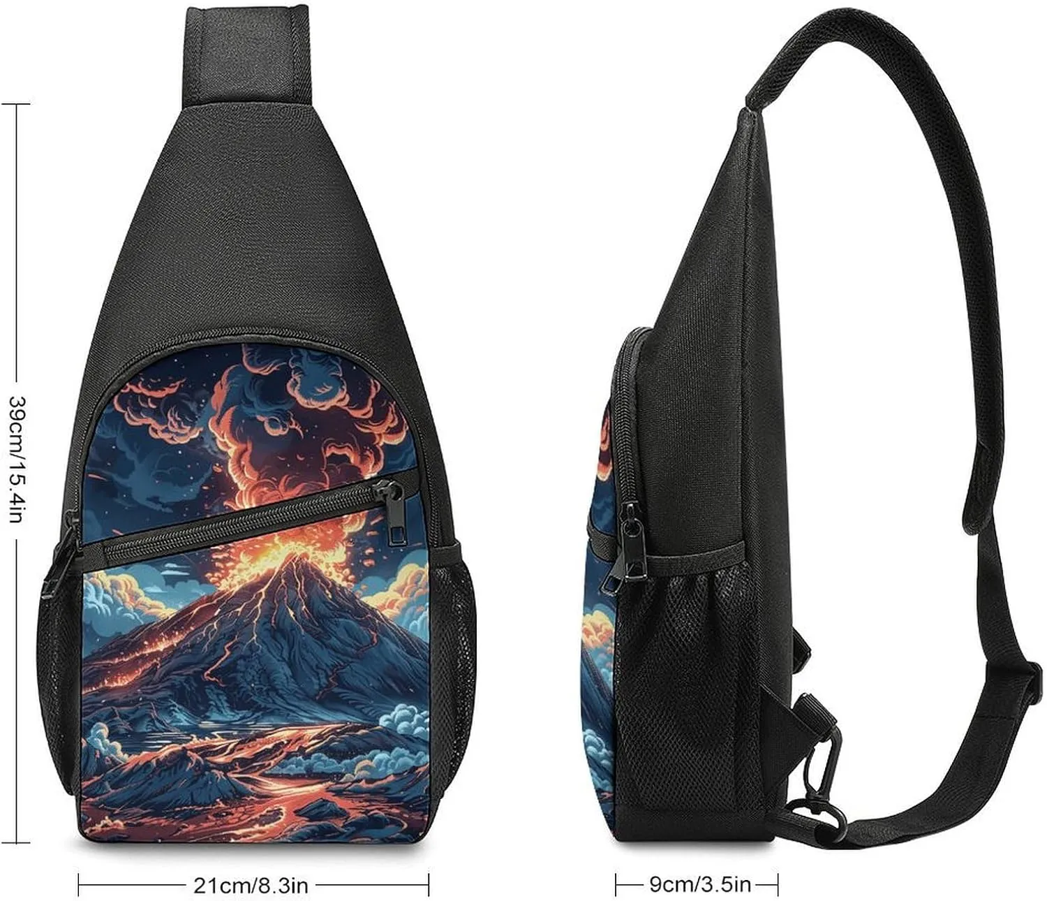 Sling Backpack for Women Men Crossbody Chest Bag Travel Depicts A Volcano Daypack Shoulder Bag for Hiking