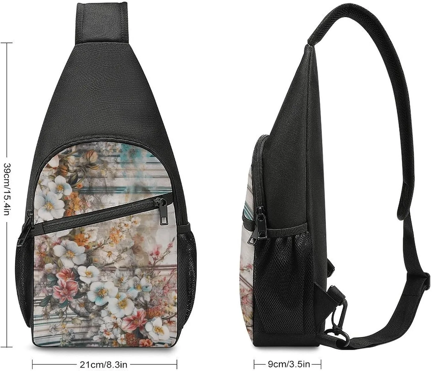 Sling Backpack for Women Men Crossbody Chest Bag Travel Flowers And Stripes Daypack Shoulder Bag for Hiking