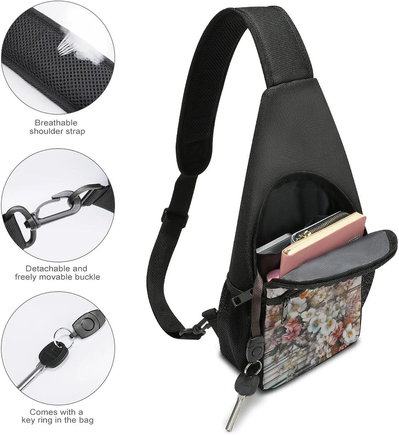 Sling Backpack for Women Men Crossbody Chest Bag Travel Flowers And Stripes Daypack Shoulder Bag for Hiking