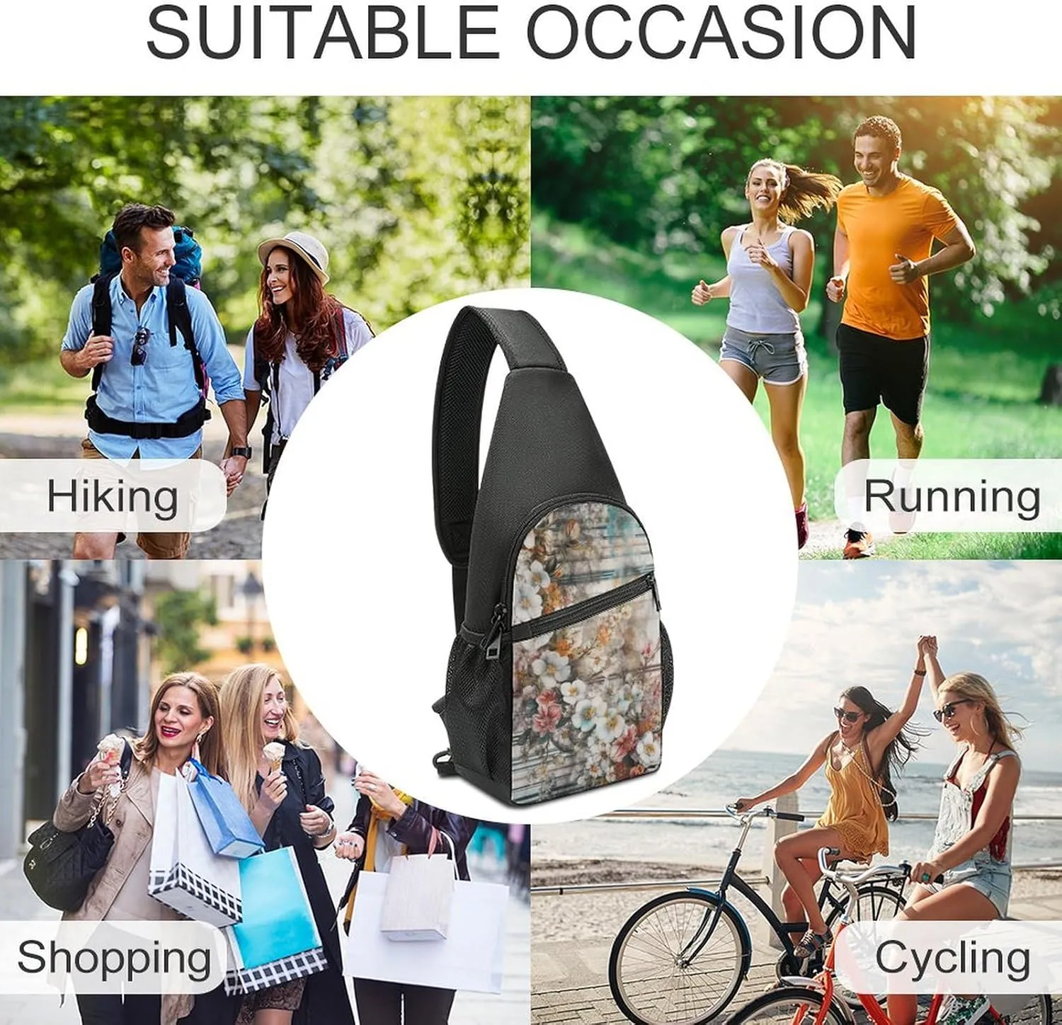 Sling Backpack for Women Men Crossbody Chest Bag Travel Flowers And Stripes Daypack Shoulder Bag for Hiking