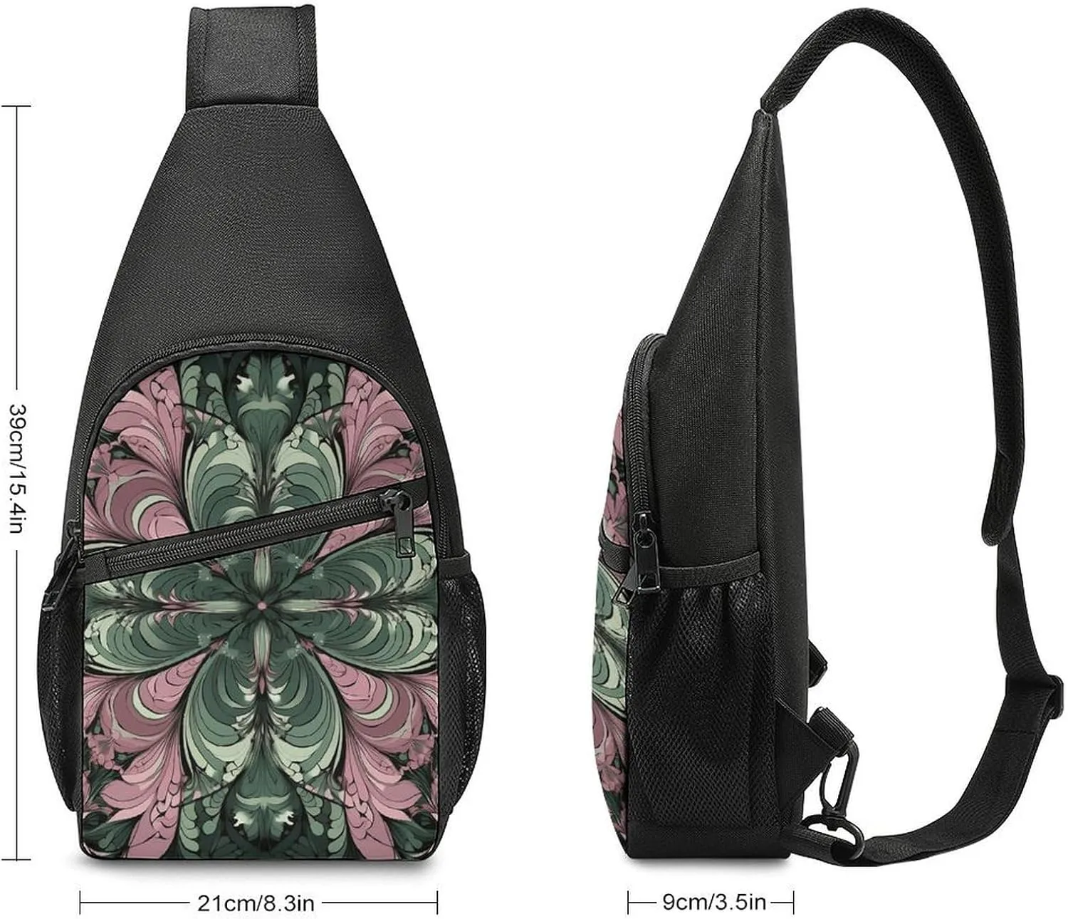 Sling Backpack for Women Men Crossbody Chest Bag Travel Green Abstract Pattern Daypack Shoulder Bag for Hiking