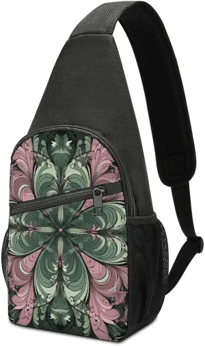 Sling Backpack for Women Men Crossbody Chest Bag Travel Green Abstract Pattern Daypack Shoulder Bag for Hiking