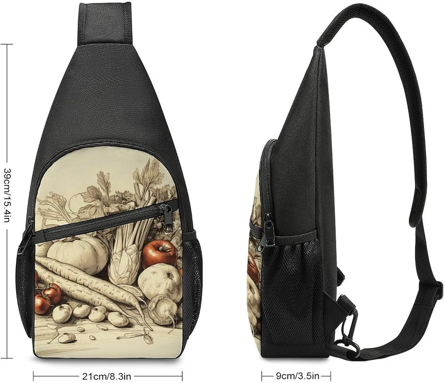 Sling Backpack for Women Men Crossbody Chest Bag Travel Hand Drawn Vegetables Daypack Shoulder Bag for Hiking