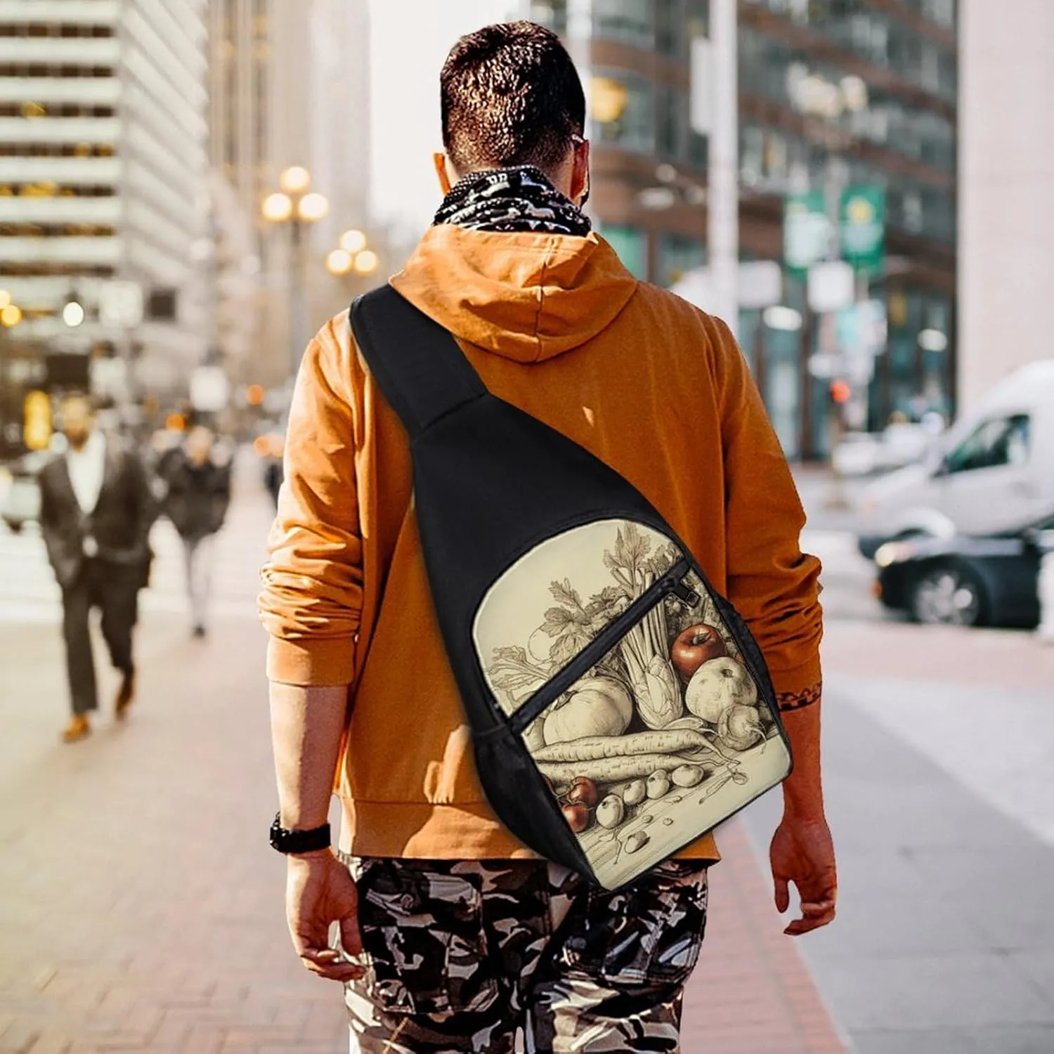 Sling Backpack for Women Men Crossbody Chest Bag Travel Hand Drawn Vegetables Daypack Shoulder Bag for Hiking
