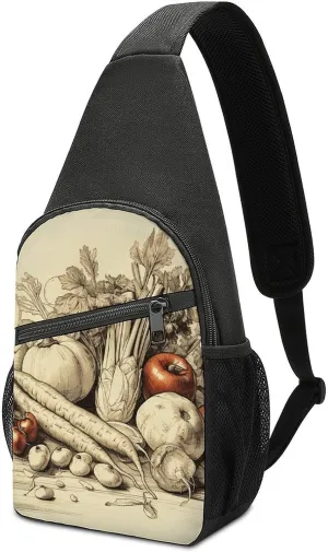 Sling Backpack for Women Men Crossbody Chest Bag Travel Hand Drawn Vegetables Daypack Shoulder Bag for Hiking