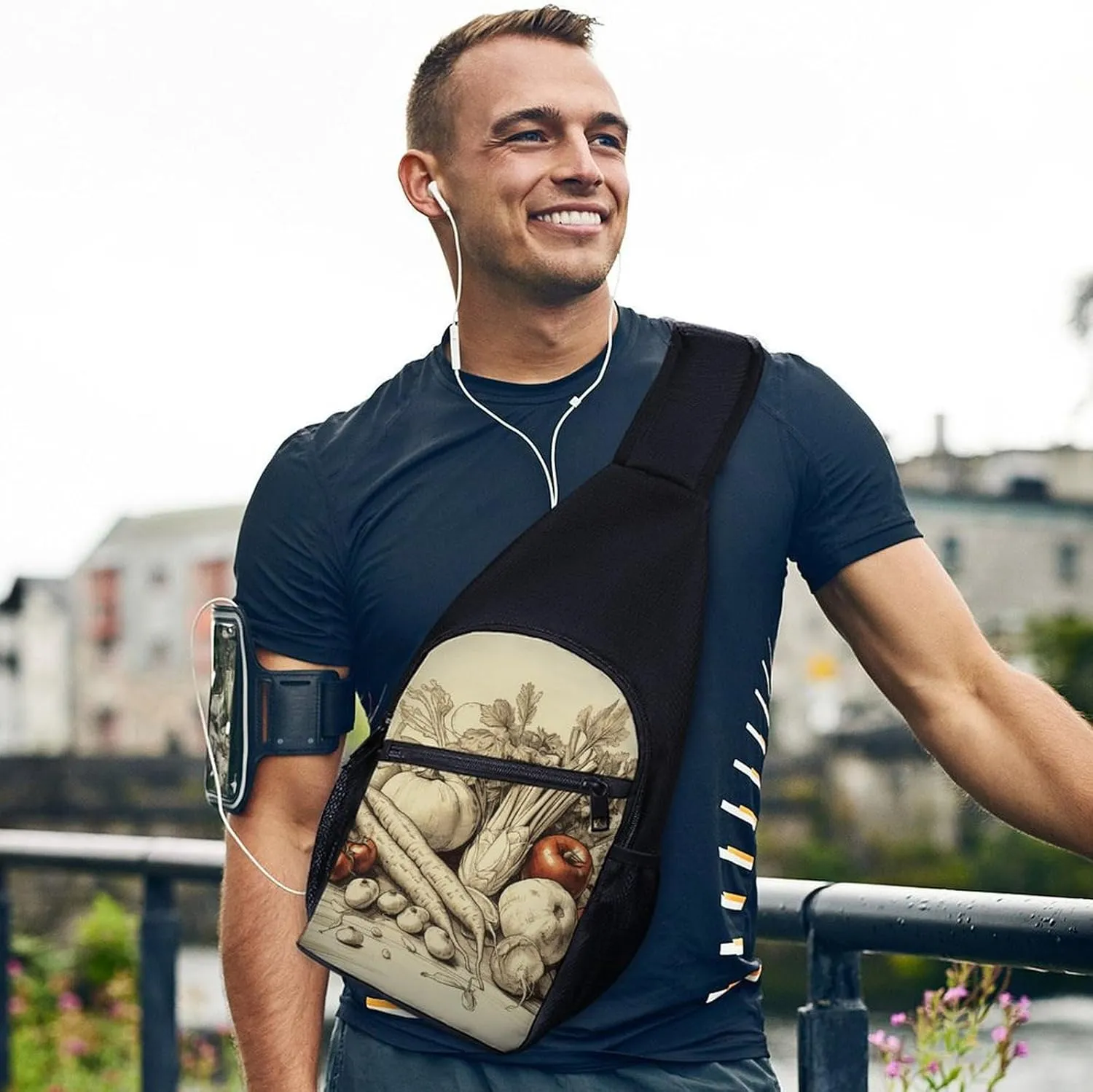 Sling Backpack for Women Men Crossbody Chest Bag Travel Hand Drawn Vegetables Daypack Shoulder Bag for Hiking