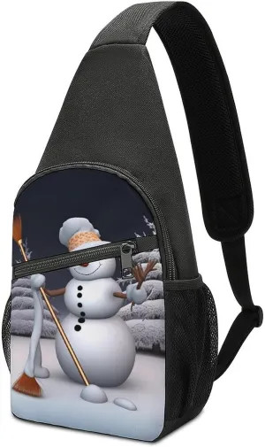 Sling Backpack for Women Men Crossbody Chest Bag Travel Hardworking Snowman Daypack Shoulder Bag for Hiking