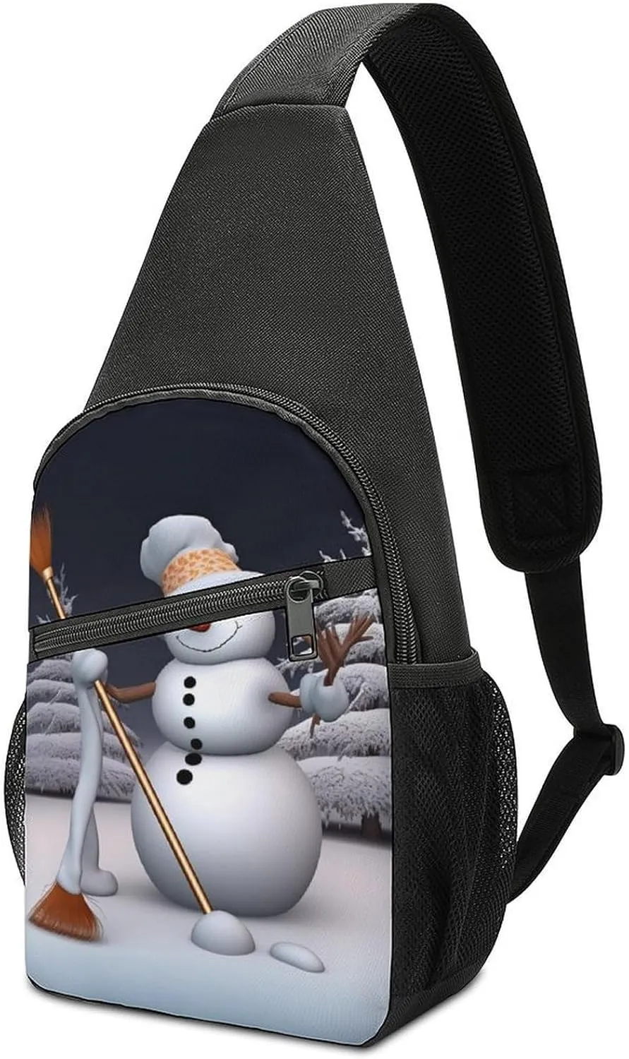 Sling Backpack for Women Men Crossbody Chest Bag Travel Hardworking Snowman Daypack Shoulder Bag for Hiking