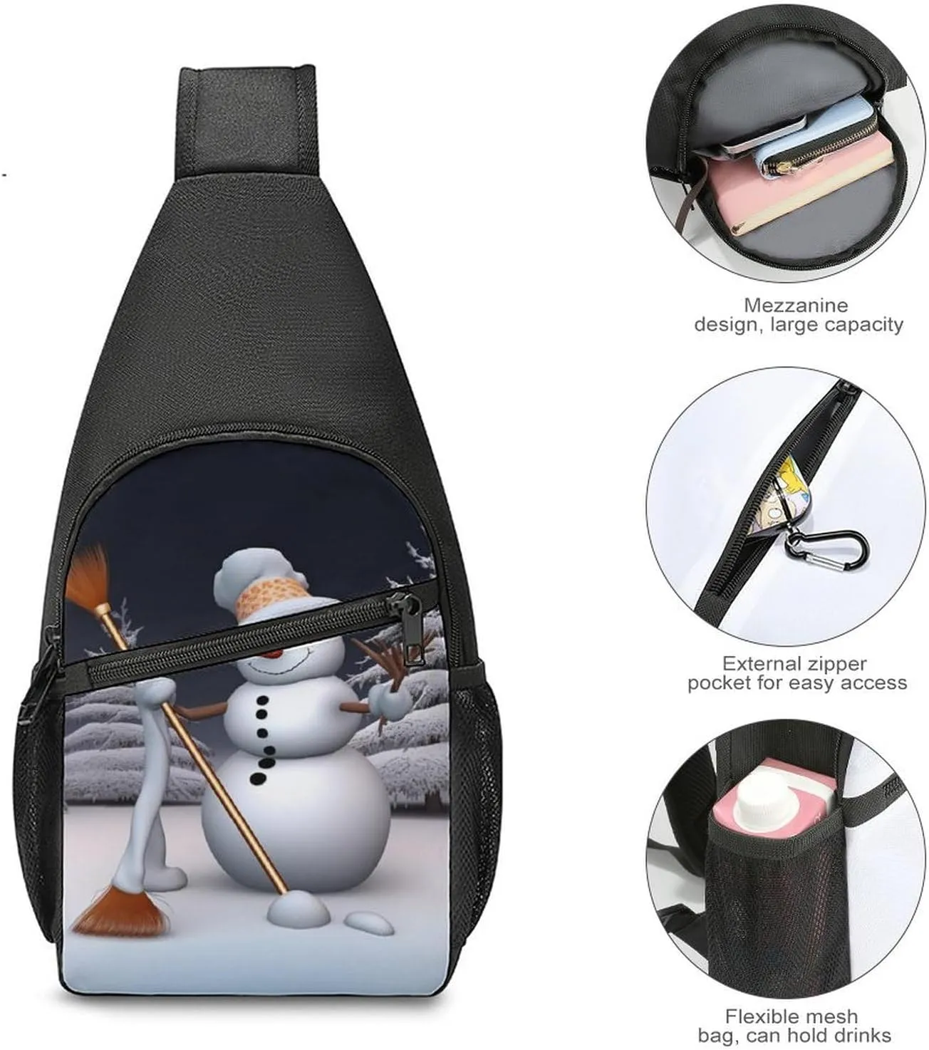 Sling Backpack for Women Men Crossbody Chest Bag Travel Hardworking Snowman Daypack Shoulder Bag for Hiking