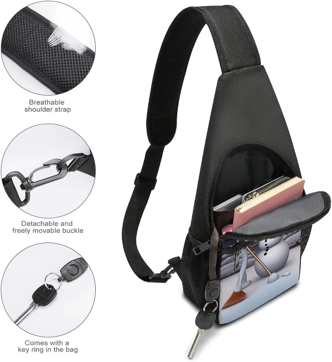 Sling Backpack for Women Men Crossbody Chest Bag Travel Hardworking Snowman Daypack Shoulder Bag for Hiking