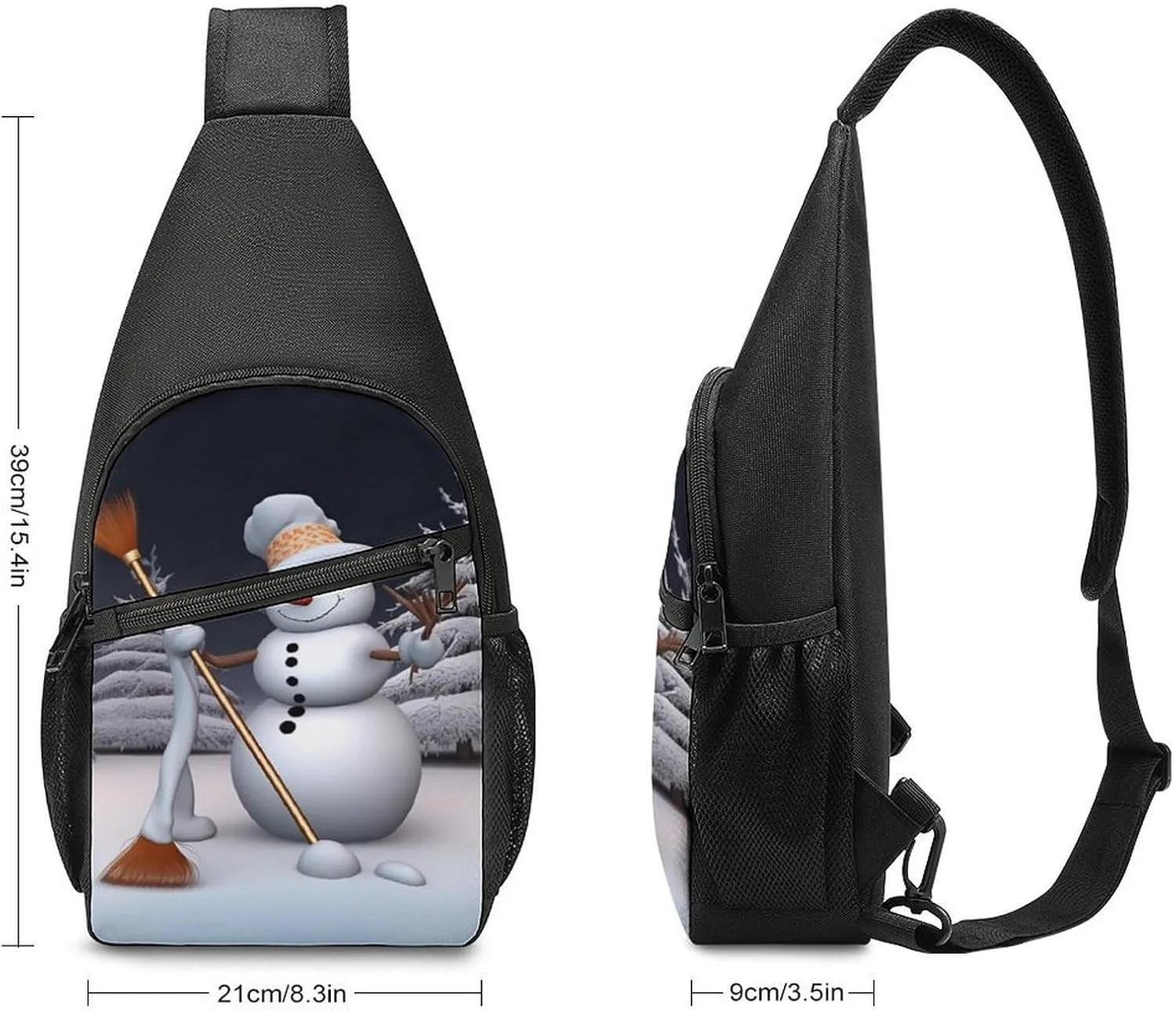 Sling Backpack for Women Men Crossbody Chest Bag Travel Hardworking Snowman Daypack Shoulder Bag for Hiking