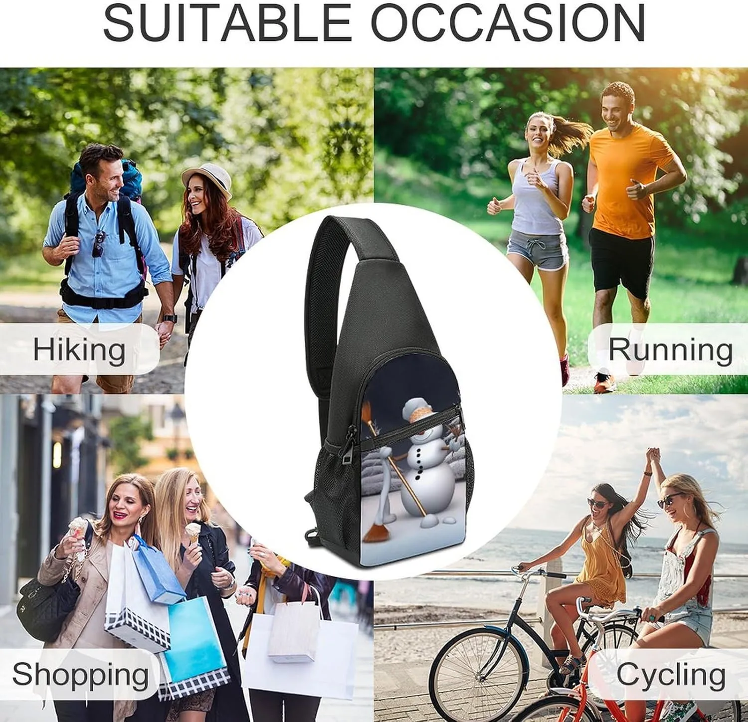 Sling Backpack for Women Men Crossbody Chest Bag Travel Hardworking Snowman Daypack Shoulder Bag for Hiking