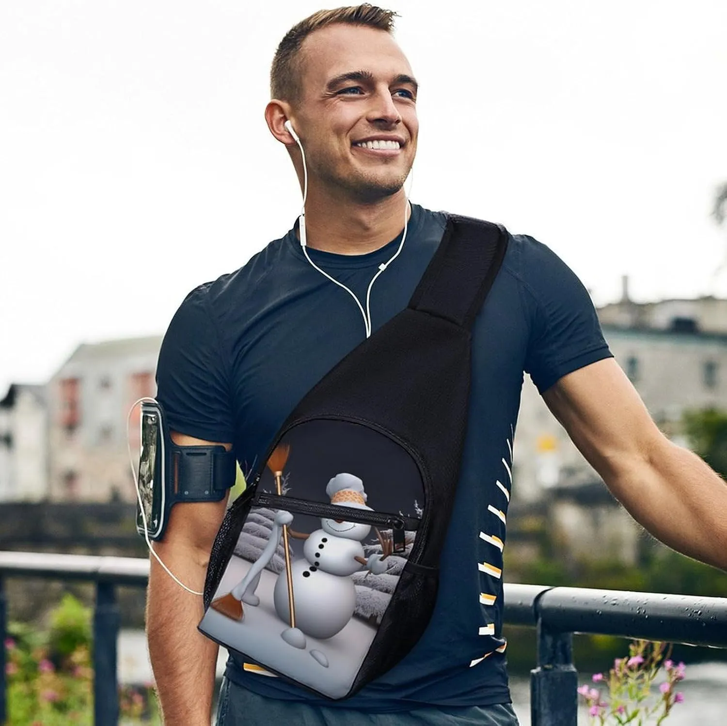 Sling Backpack for Women Men Crossbody Chest Bag Travel Hardworking Snowman Daypack Shoulder Bag for Hiking