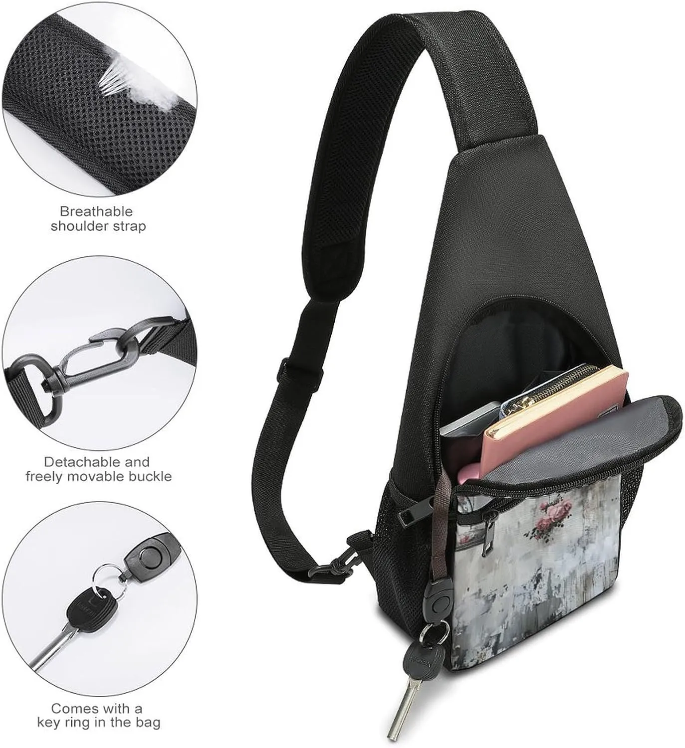 Sling Backpack for Women Men Crossbody Chest Bag Travel Porcelain Style Painting Daypack Shoulder Bag for Hiking