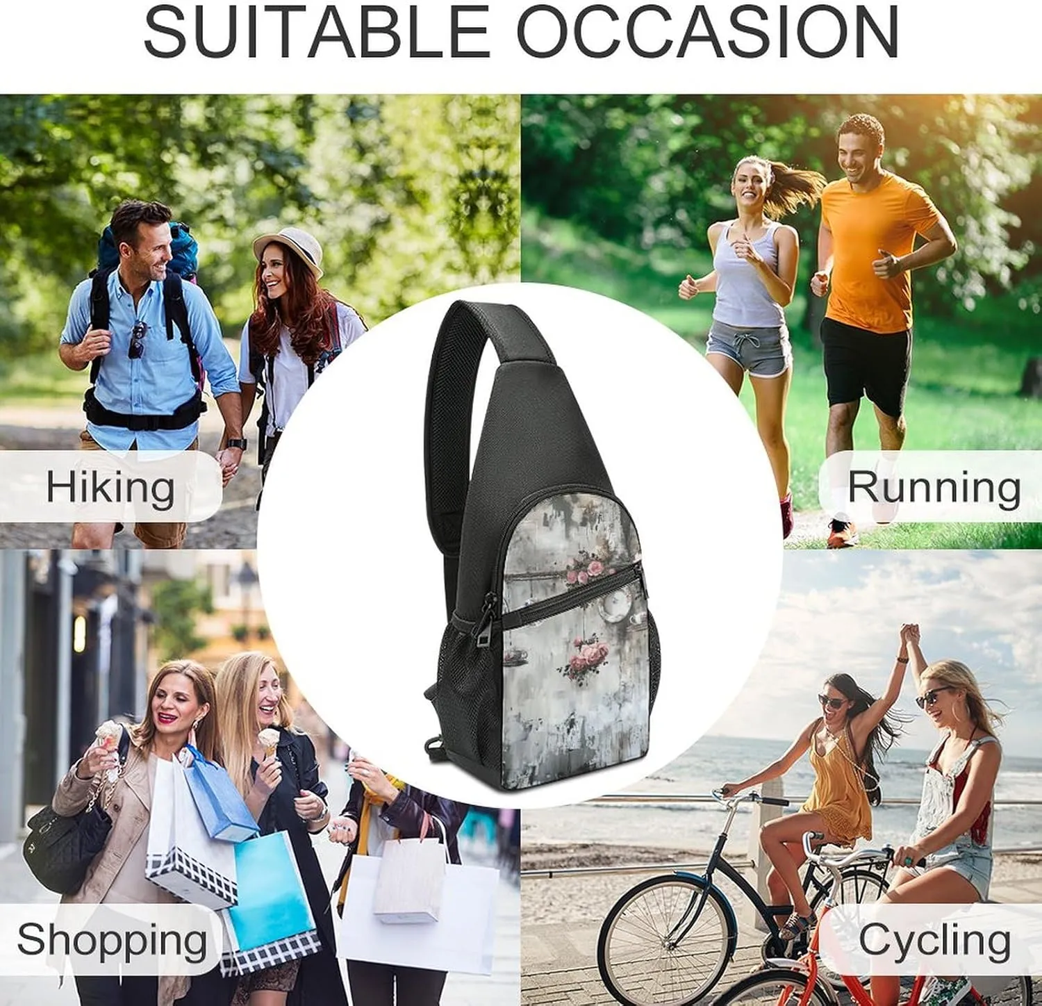 Sling Backpack for Women Men Crossbody Chest Bag Travel Porcelain Style Painting Daypack Shoulder Bag for Hiking