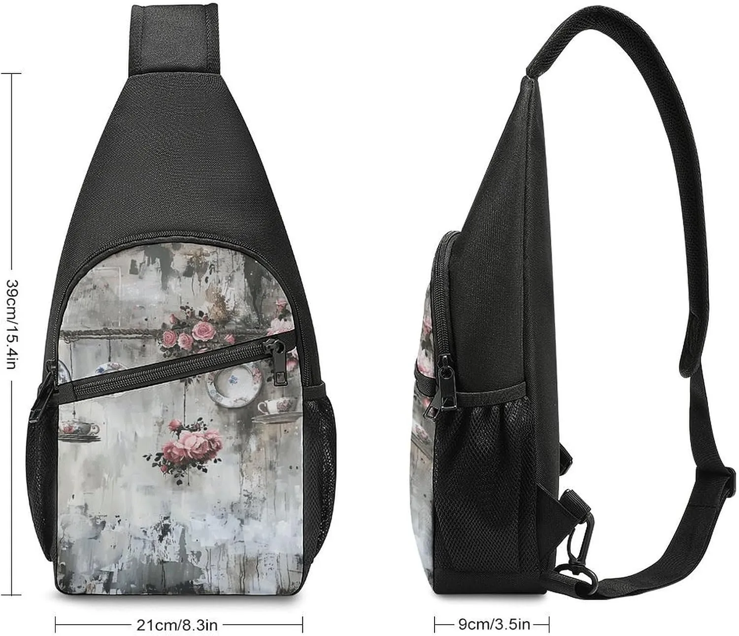 Sling Backpack for Women Men Crossbody Chest Bag Travel Porcelain Style Painting Daypack Shoulder Bag for Hiking