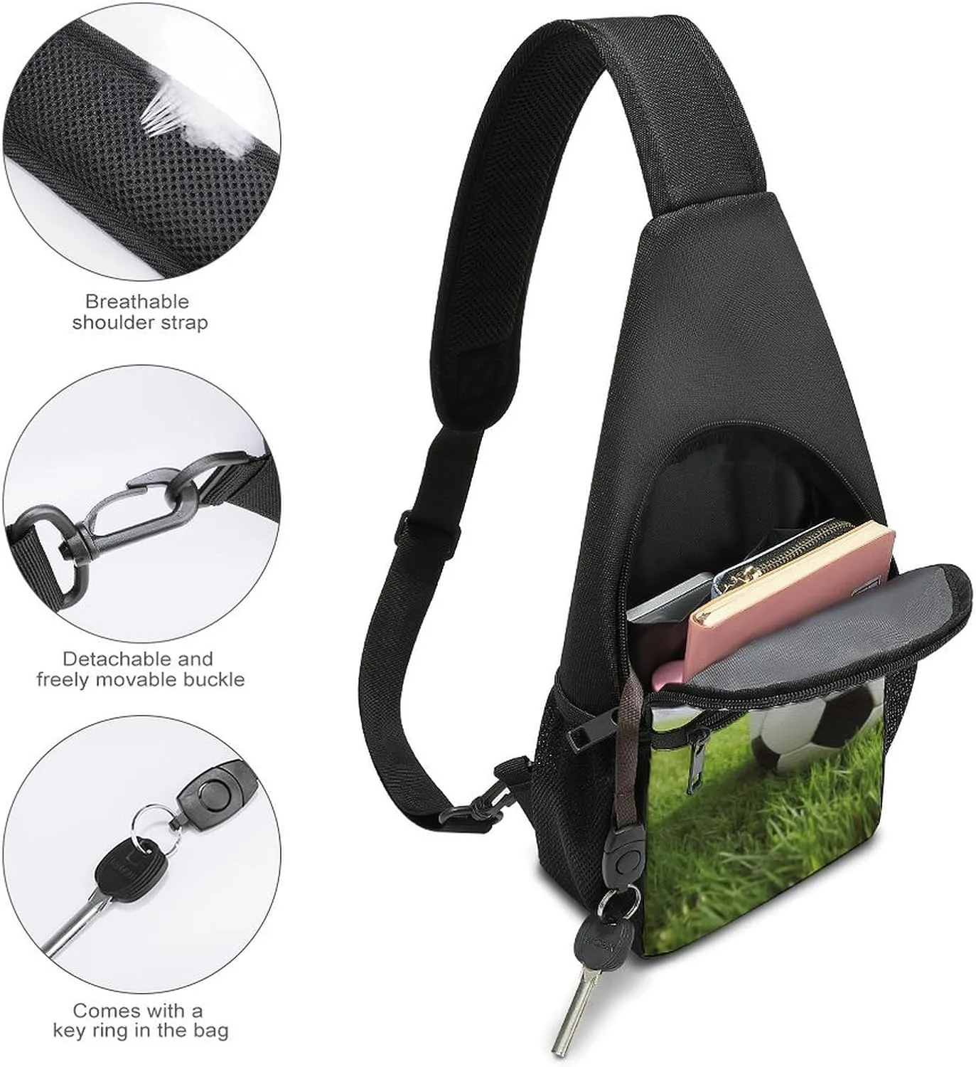 Sling Backpack for Women Men Crossbody Chest Bag Travel Soccer Ball On Grassy Daypack Shoulder Bag for Hiking