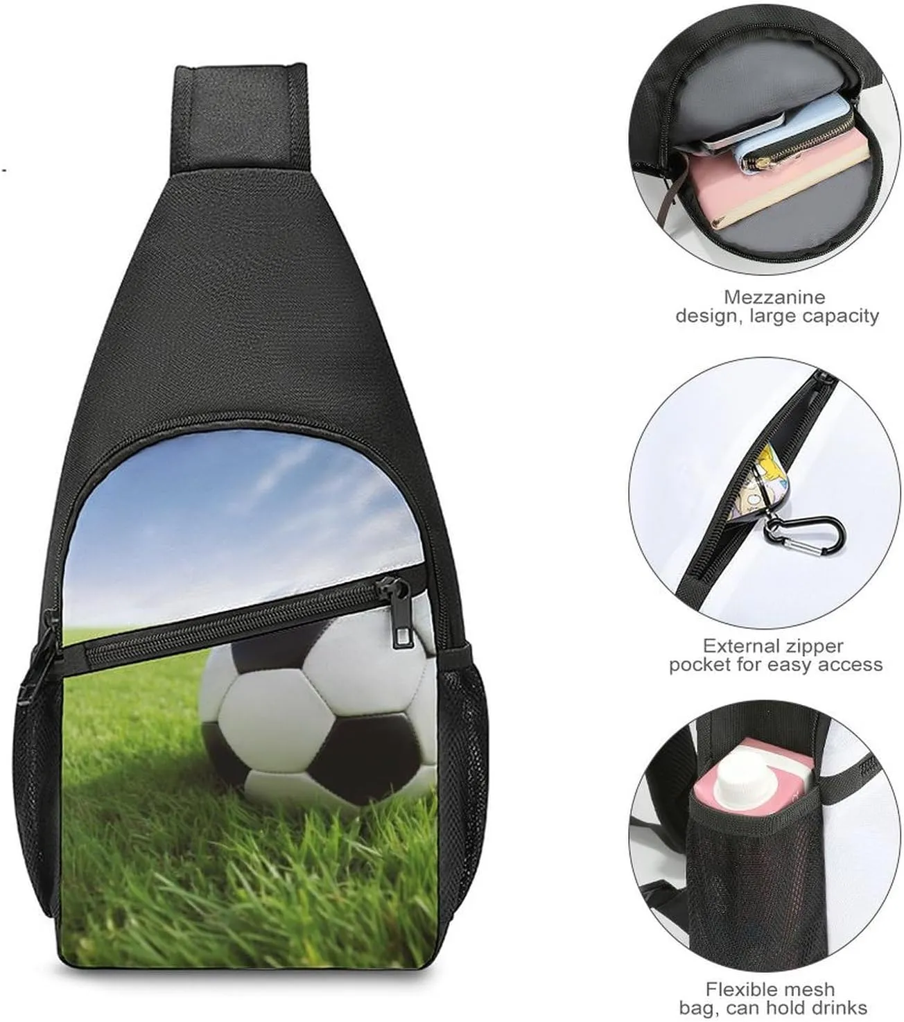Sling Backpack for Women Men Crossbody Chest Bag Travel Soccer Ball On Grassy Daypack Shoulder Bag for Hiking