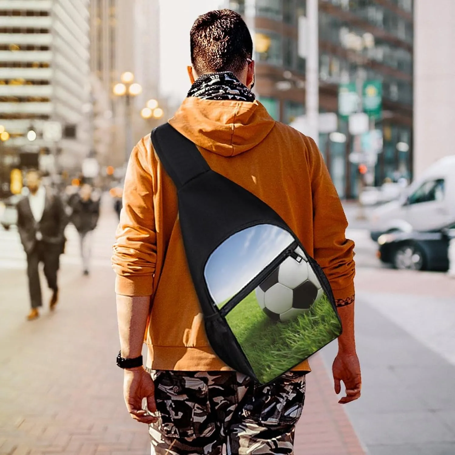 Sling Backpack for Women Men Crossbody Chest Bag Travel Soccer Ball On Grassy Daypack Shoulder Bag for Hiking