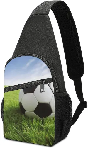 Sling Backpack for Women Men Crossbody Chest Bag Travel Soccer Ball On Grassy Daypack Shoulder Bag for Hiking