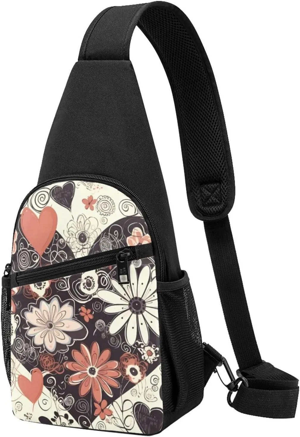 Sling Bag Backpack for Men Women Crossbody Hearts of Flower Chest Bag Crossbody Bag for Travel Sport Running