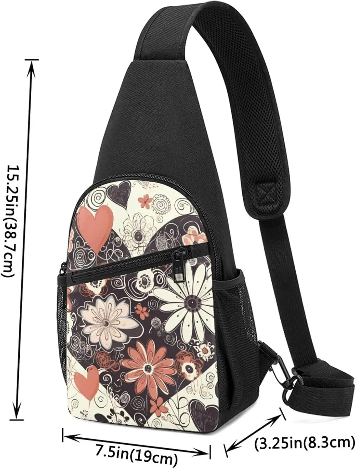 Sling Bag Backpack for Men Women Crossbody Hearts of Flower Chest Bag Crossbody Bag for Travel Sport Running
