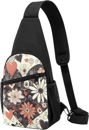 Sling Bag Backpack for Men Women Crossbody Hearts of Flower Chest Bag Crossbody Bag for Travel Sport Running