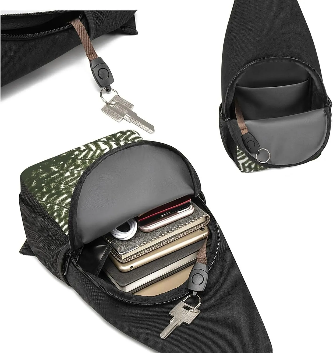 Sling Bag Backpack for Men Women Crossbody natural plant fern leaf Chest Bag Crossbody Bag for Travel Sport Running