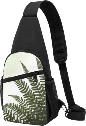 Sling Bag Backpack for Men Women Crossbody natural plant fern leaf Chest Bag Crossbody Bag for Travel Sport Running