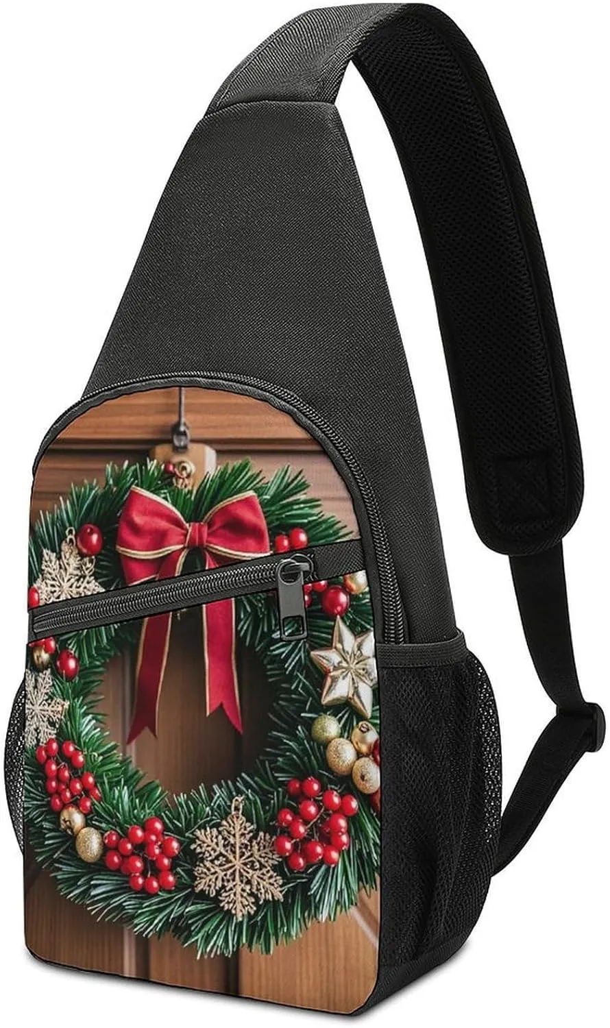 Sling Bag Christmas Wreaths at The Entrance Crossbody Bag Sling Backpack Chest Bag Casual Daypack for Travel Hiking