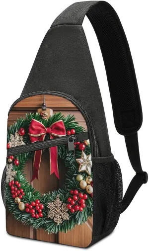 Sling Bag Christmas Wreaths at The Entrance Crossbody Bag Sling Backpack Chest Bag Casual Daypack for Travel Hiking