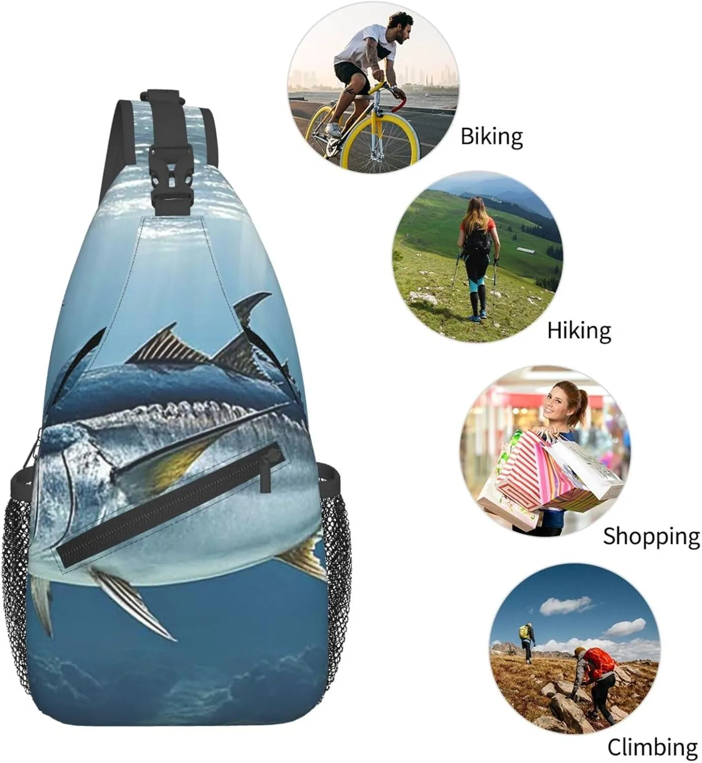 Sling Bag Crossbody Backpack for Men Women Bluefin Tuna Thunnus2 Chest Bag Crossbody Bag for Travel Sport Running