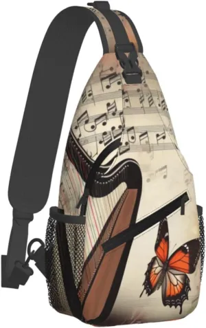 Sling Bag Crossbody Backpack for Men Women Butterfly Harp Chest Bag Crossbody Bag for Travel Sport Running