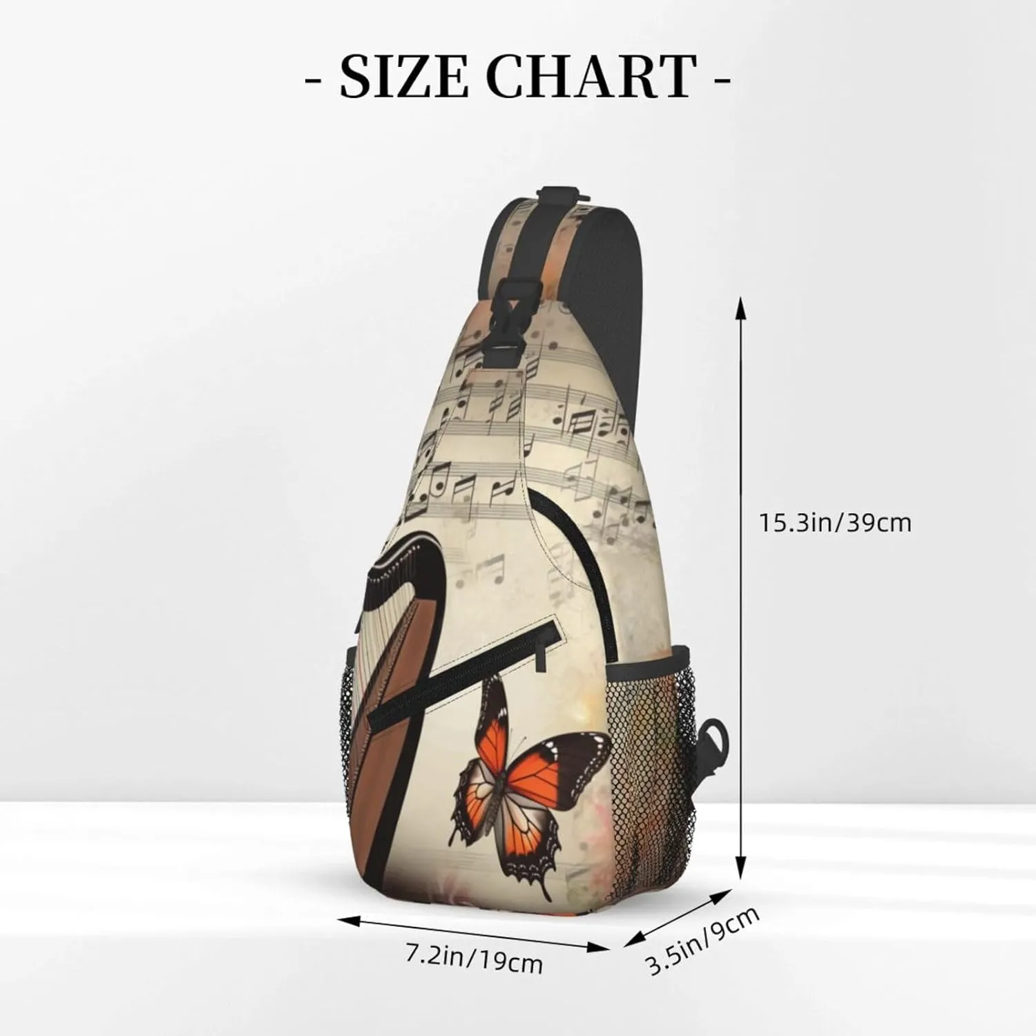 Sling Bag Crossbody Backpack for Men Women Butterfly Harp Chest Bag Crossbody Bag for Travel Sport Running
