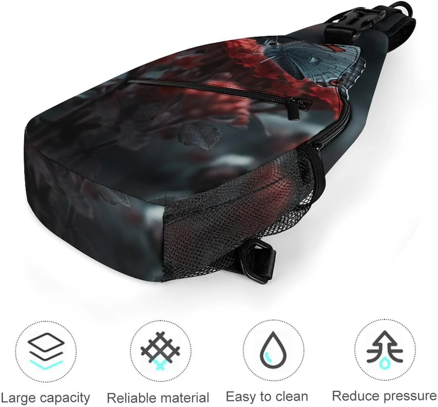 Sling Bag Crossbody Backpack for Men Women Butterfly on Red Flower Chest Bag Crossbody Bag for Travel Sport Running