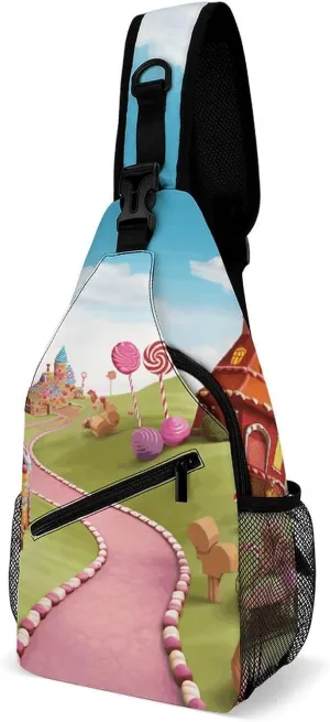 Sling Bag Crossbody Backpack for Men Women Candy Land Chest Bag Crossbody Bag for Travel Sport Running
