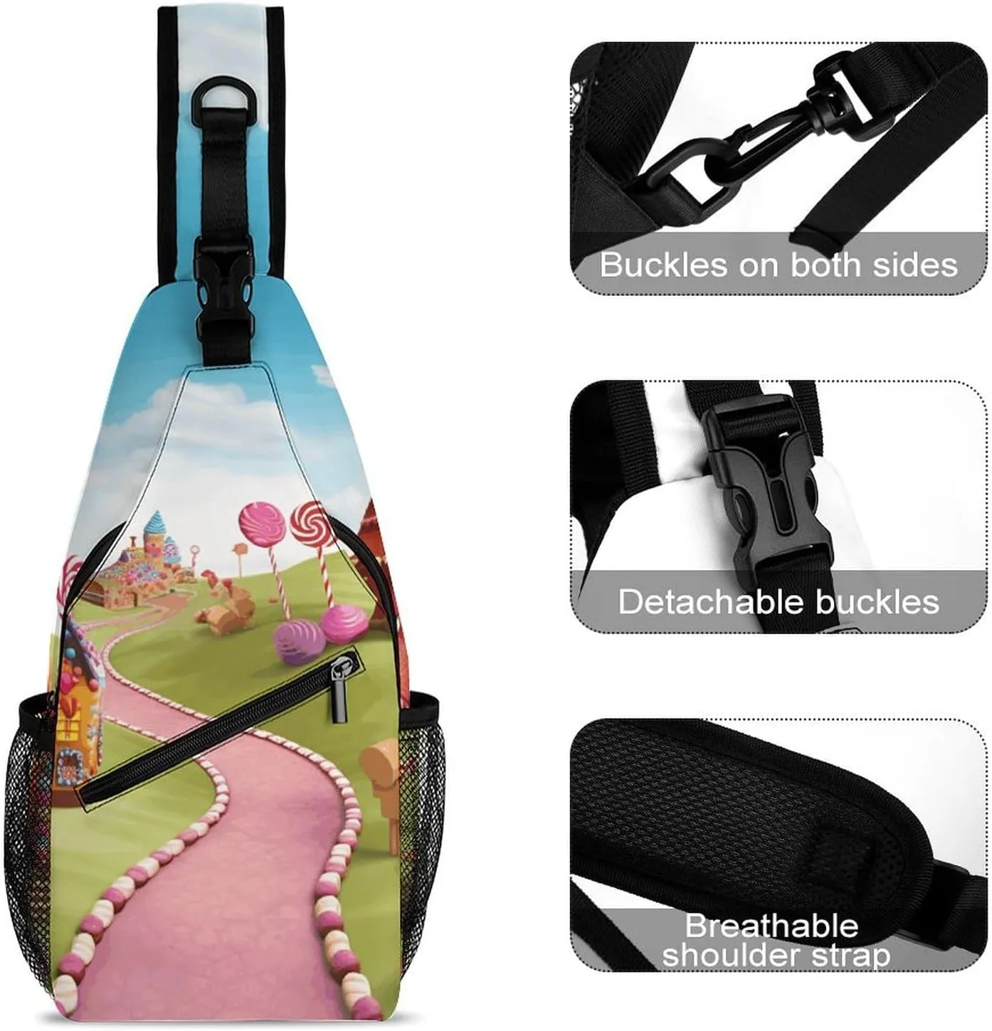 Sling Bag Crossbody Backpack for Men Women Candy Land Chest Bag Crossbody Bag for Travel Sport Running