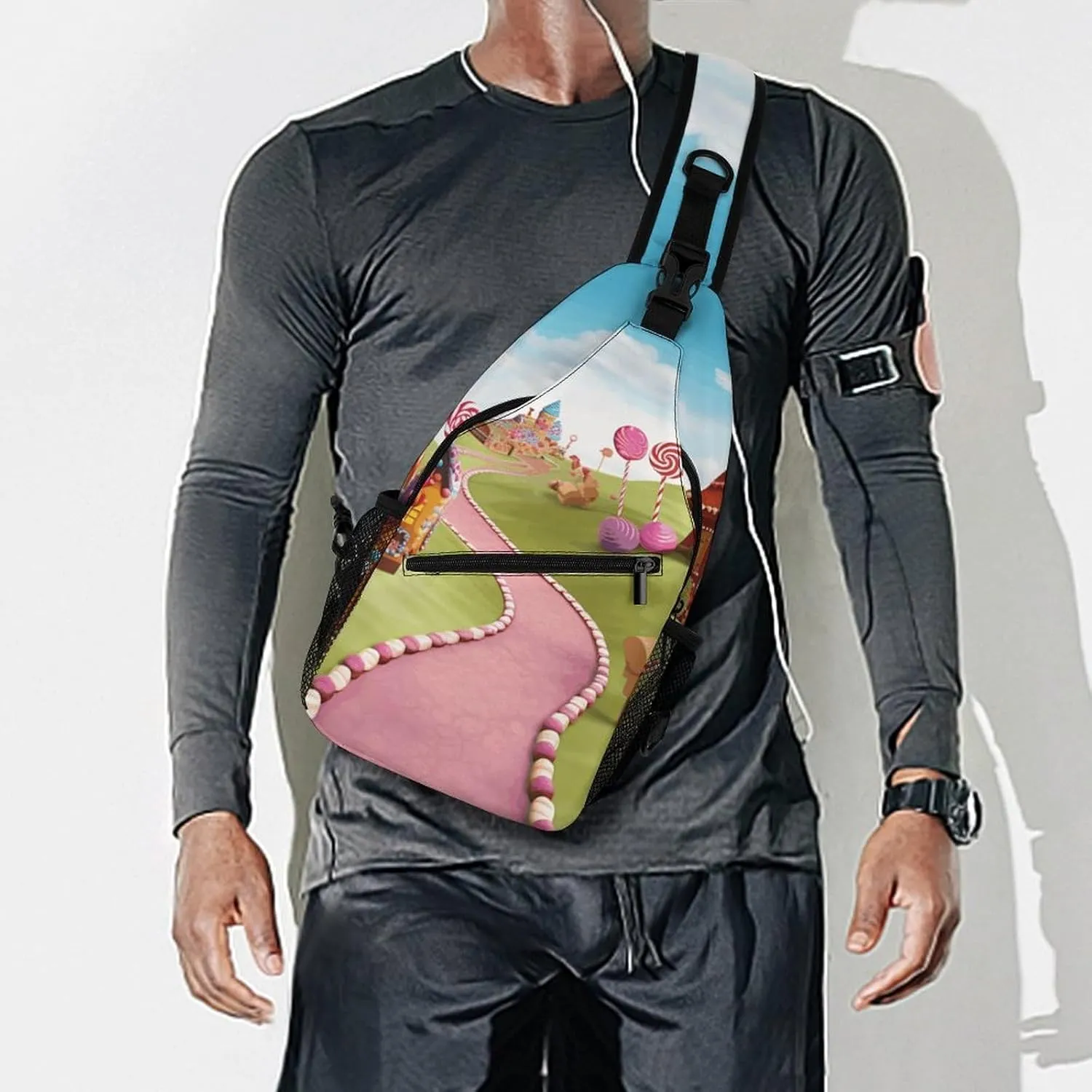 Sling Bag Crossbody Backpack for Men Women Candy Land Chest Bag Crossbody Bag for Travel Sport Running