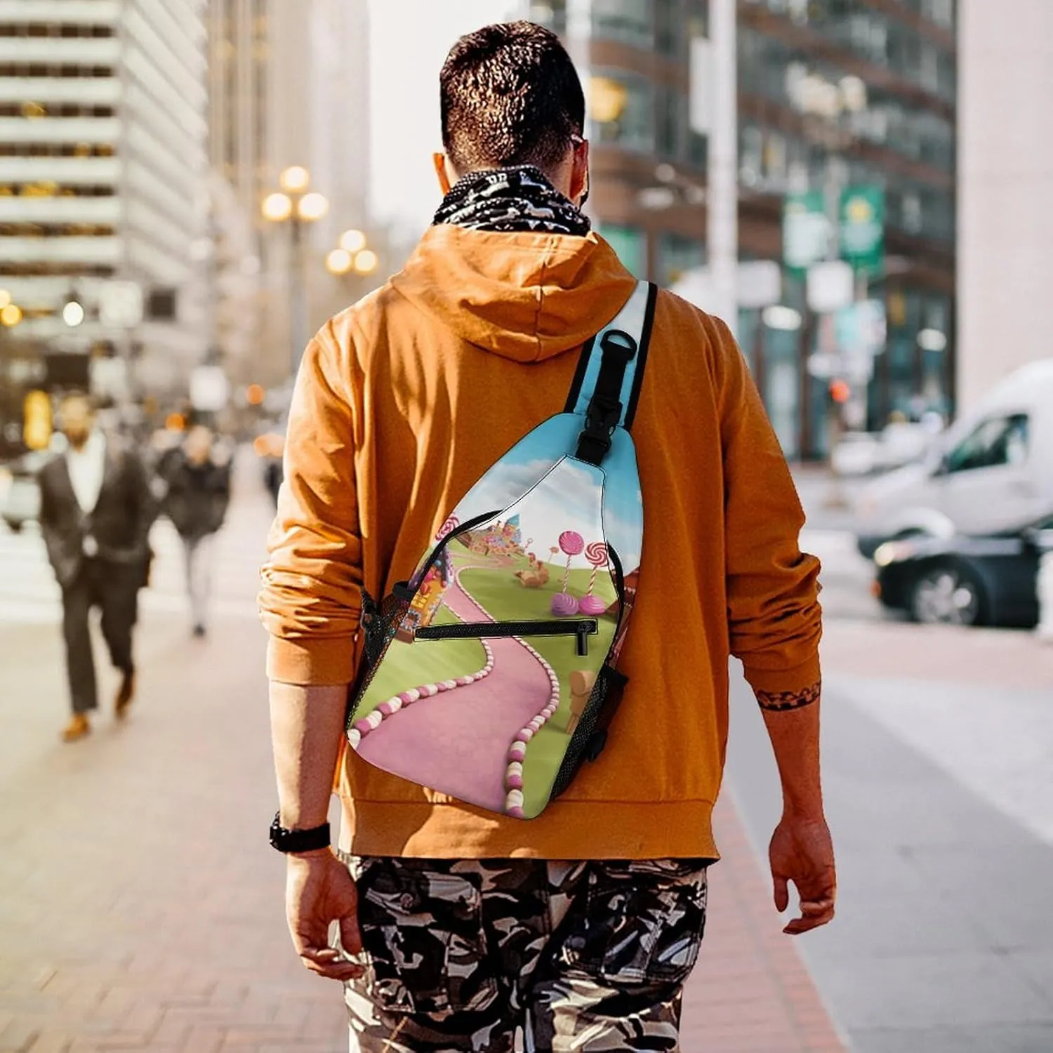 Sling Bag Crossbody Backpack for Men Women Candy Land Chest Bag Crossbody Bag for Travel Sport Running