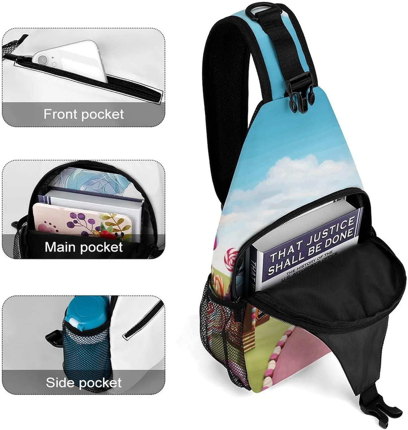 Sling Bag Crossbody Backpack for Men Women Candy Land Chest Bag Crossbody Bag for Travel Sport Running