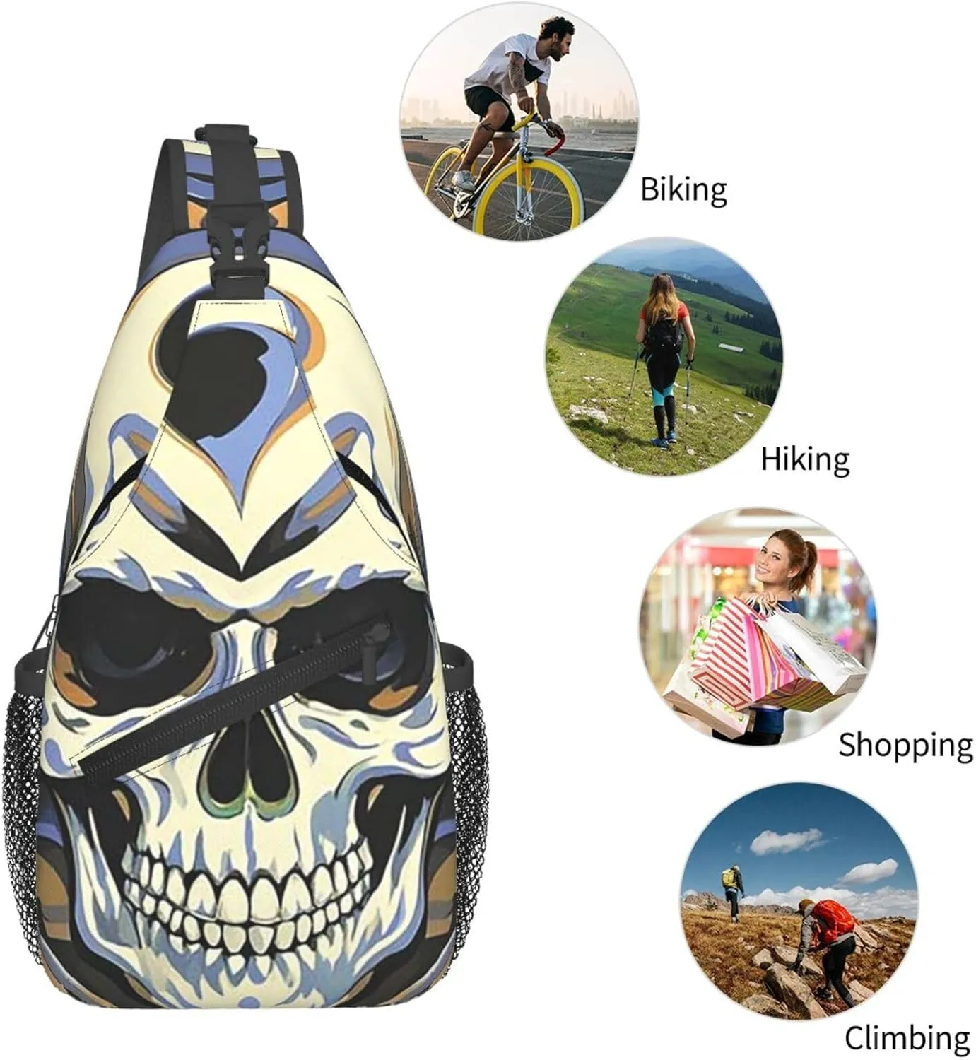 Sling Bag Crossbody Backpack for Men Women Cool Skull Graphics4 Chest Bag Crossbody Bag for Travel Sport Running