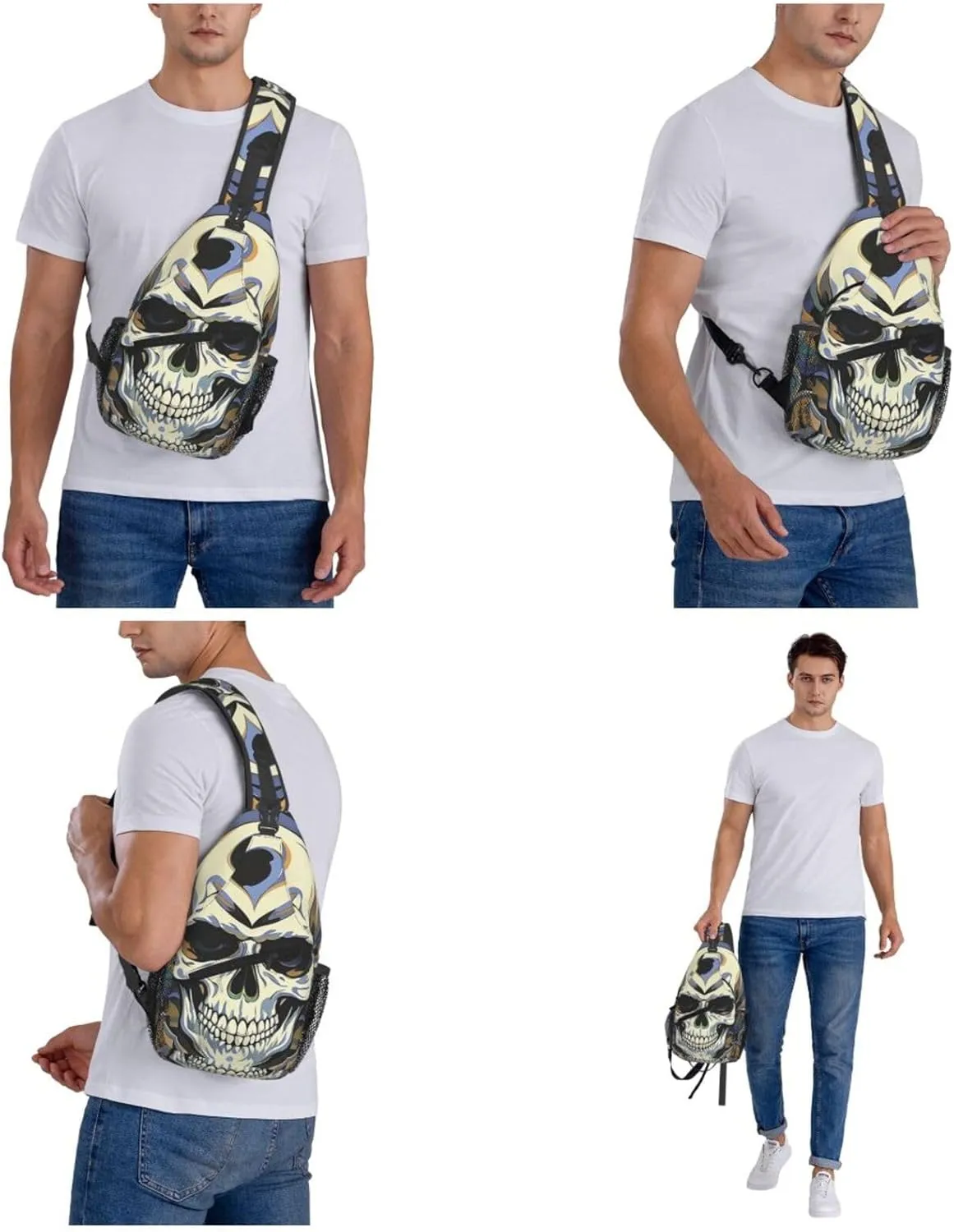 Sling Bag Crossbody Backpack for Men Women Cool Skull Graphics4 Chest Bag Crossbody Bag for Travel Sport Running